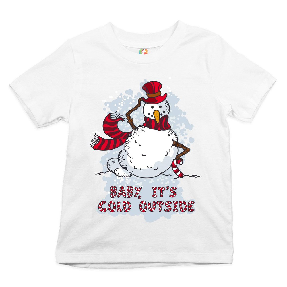 Baby, It's Cold Outside Youth T-Shirt Merry Christmas Snowman Candy Cane Kids White Small