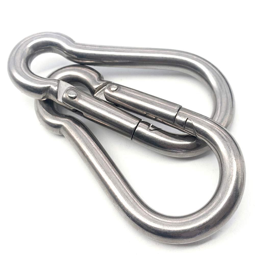 4 Inches Heavy Duty Stainless Steel Carabiner for Hammock Swing Chairs, EFFIET 2 Packs Spring Snap Hook Clips Spring Link Buckle for Gym Exercise, Punching Bags, Fishing, Hiking, Camping