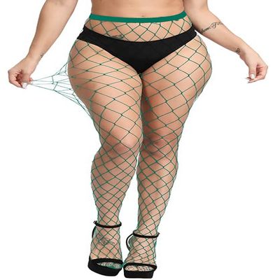 CozyWow Fishnet Tights for Women, High Waist Footed Fishnet Stockings Soft and Stretchy, Womens Patterned Tights 10+ Colors(A-Green-Big Hole)
