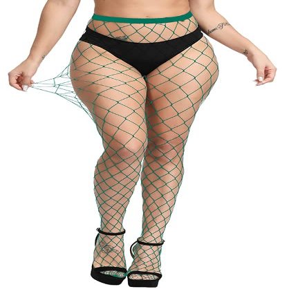 CozyWow Fishnet Tights for Women, High Waist Footed Fishnet Stockings Soft and Stretchy, Womens Patterned Tights 10+ Colors(A-Green-Big Hole)