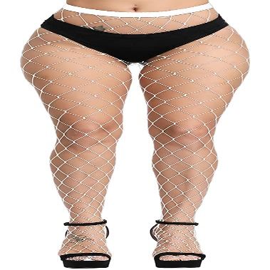 CozyWow Soft & Stretchy High Waist Fishnet Tights Partterned Fishnets Garter Stockings for Women (A-White-Big Hole)