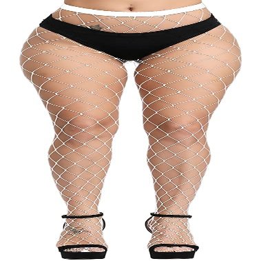 CozyWow Soft & Stretchy High Waist Fishnet Tights Partterned Fishnets Garter Stockings for Women (A-White-Big Hole)