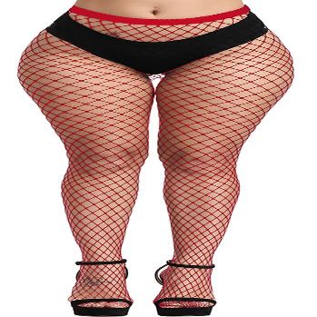 CozyWow Soft & Stretchy High Waist Fishnet Tights Partterned Fishnets Garter Stockings for Women(A-Red-Middle Hole)
