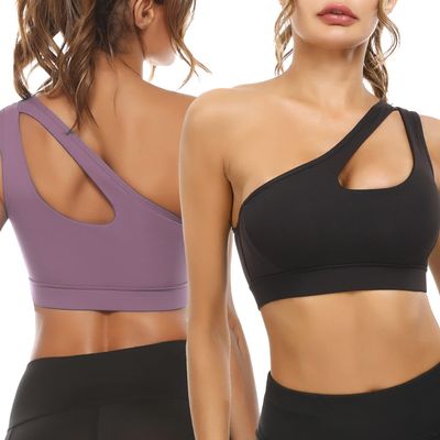 Sykooria Women Sports Bras Off Shoulder Bra Sexy Workout Crop Tops Running Yoga Bras 2 Pack