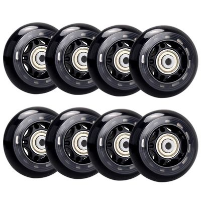 TOBWOLF 8 Pack 64mm 82A Indoor Inline Skate Replacement Wheels, Indoor Skating Wheels with ABEC-7 Bearings, Luggage Wheels, Training Wheels for Scooter - Black
