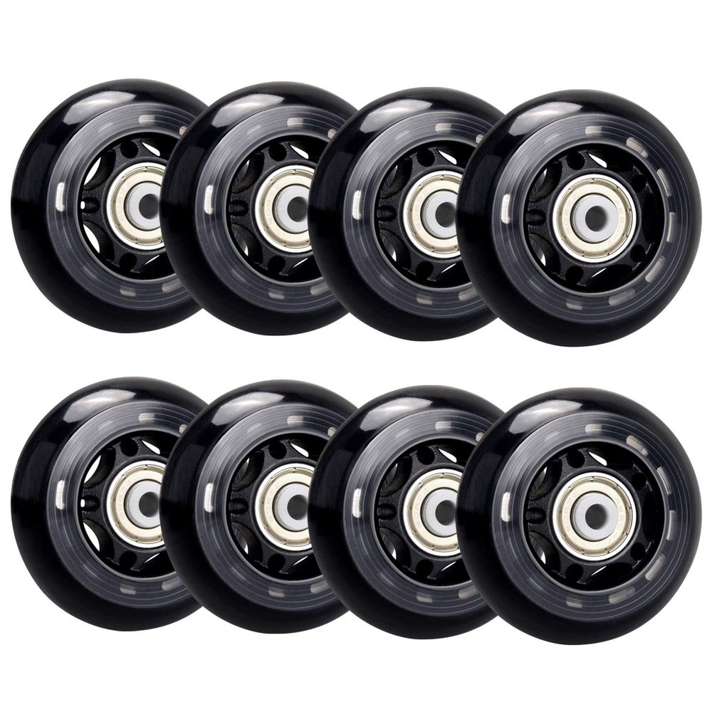 TOBWOLF 8 Pack 64mm 82A Indoor Inline Skate Replacement Wheels, Indoor Skating Wheels with ABEC-7 Bearings, Luggage Wheels, Training Wheels for Scooter - Black