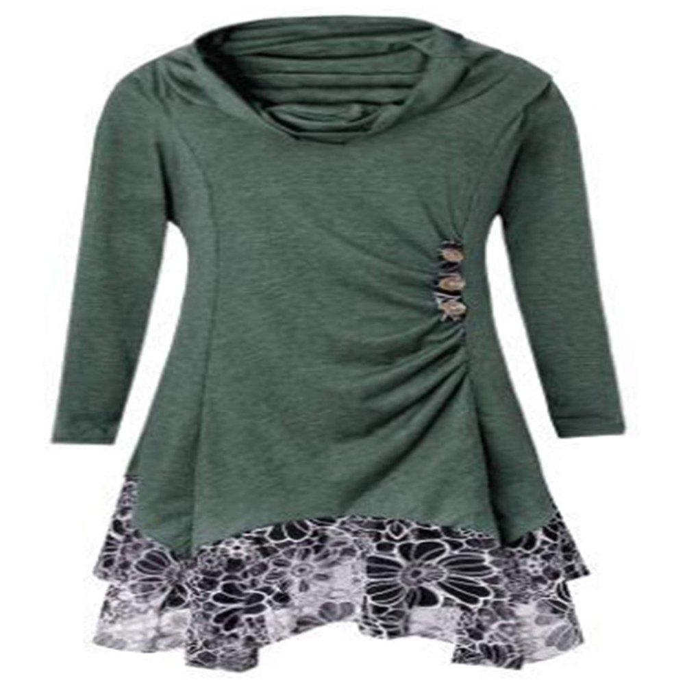 Andongnywell Women's Long Sleeve Scoop Neck Button Side Asymmetrical Dress Lace Flowy T Shirt Dresses (Army Green,Large)
