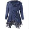 Andongnywell Women's Long Sleeve Scoop Neck Button Side Asymmetrical Dress Lace Flowy T Shirt Dresses (Navy Blue,XX-Large) view 1