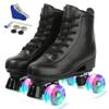 YYW High Top PU Leather Classic Double-Row Roller Skates for Women Men, Indoor Outdoor Skates for Beginner with a Shoes Bag (Black Flash Wheel, 42) view 1