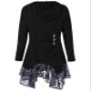 Andongnywell Women's Long Sleeve Scoop Neck Button Side Asymmetrical Dress Lace Flowy T Shirt Dresses (Black,Medium) view 1