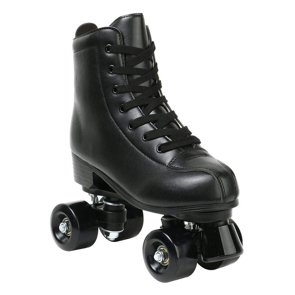 YYW Roller Skates for Women Men, High Top PU Leather Classic Double-Row Roller Skates, Indoor Outdoor Roller Skates for Beginner a Shoes Bag (Black Black Wheel, 37)