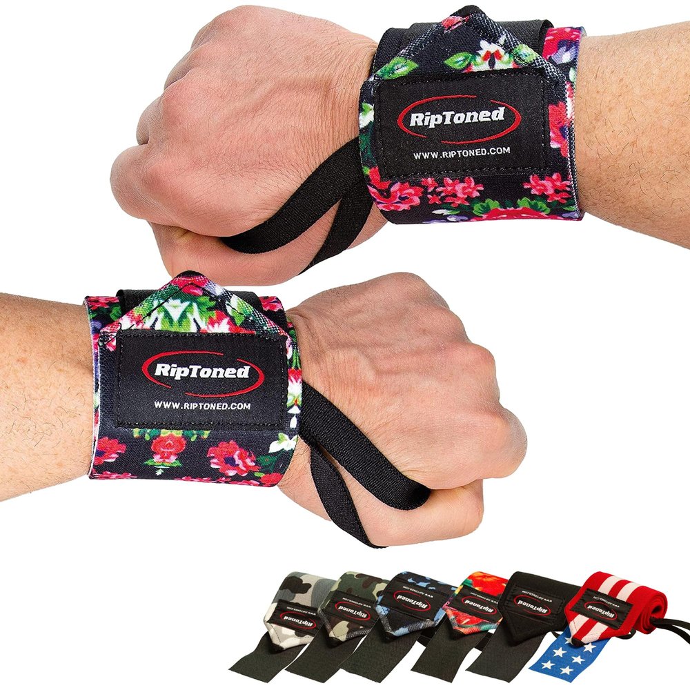 Rip Toned Wrist Wraps for Weightlifting USPA & USAPL Approved 18" Wrist Straps for Powerlifting Adjustable, Durable Gym Wraps with Thumb Loop Maximum Support for Men & Women Small Floral Stiff