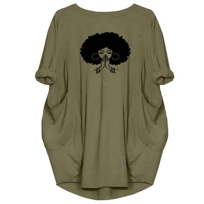 WbJetr Women Afro Cute Graphic Print Long Sleeve Casual Tunic Dress with Big Pocket Green