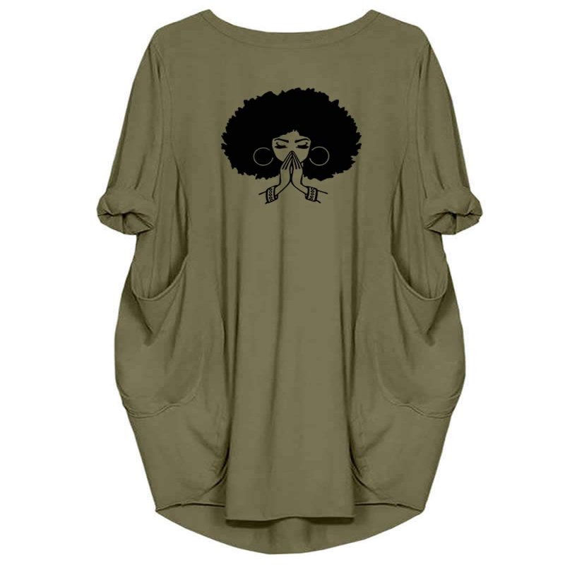 WbJetr Women Afro Cute Graphic Print Long Sleeve Casual Tunic Dress with Big Pocket Green