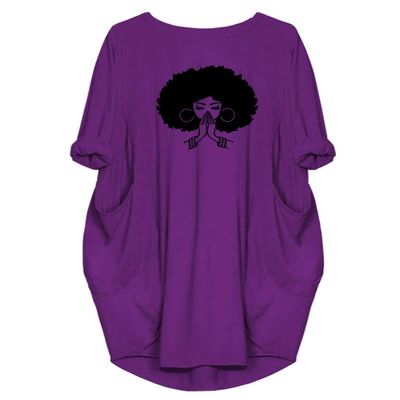 WbJetr Women Afro Cute Graphic Print Long Sleeve Casual Tunic Dress with Big Pocket Purple