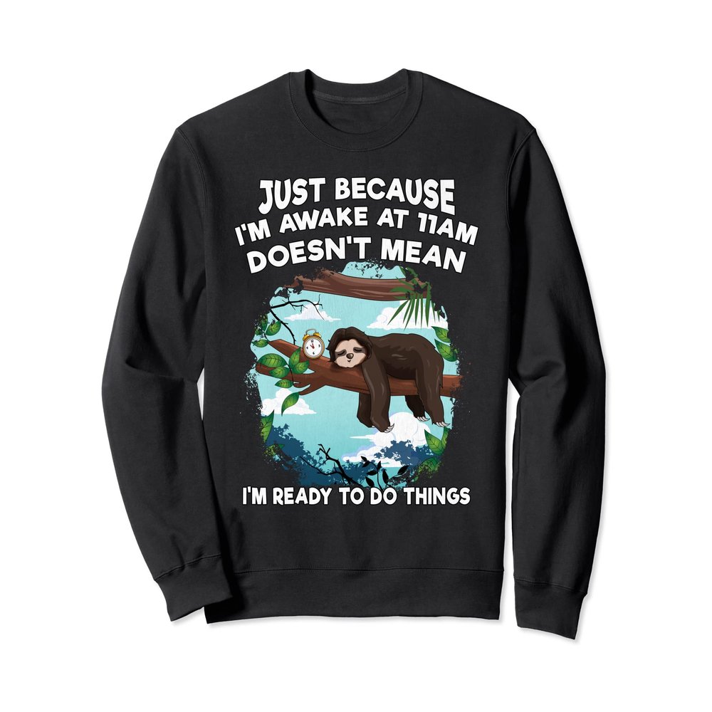 Just Because I'm Awake at 11am Funny Sloth Tweens Teens Gift Sweatshirt