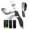 HIKENTURE Camping Utensils with Case 4-in-1 Folding Flatware Stainless Steel Fork Knife Spoon Bottle Opener Travel Cutlery Hobo Multitool Set(Black 2 Pack) view 1
