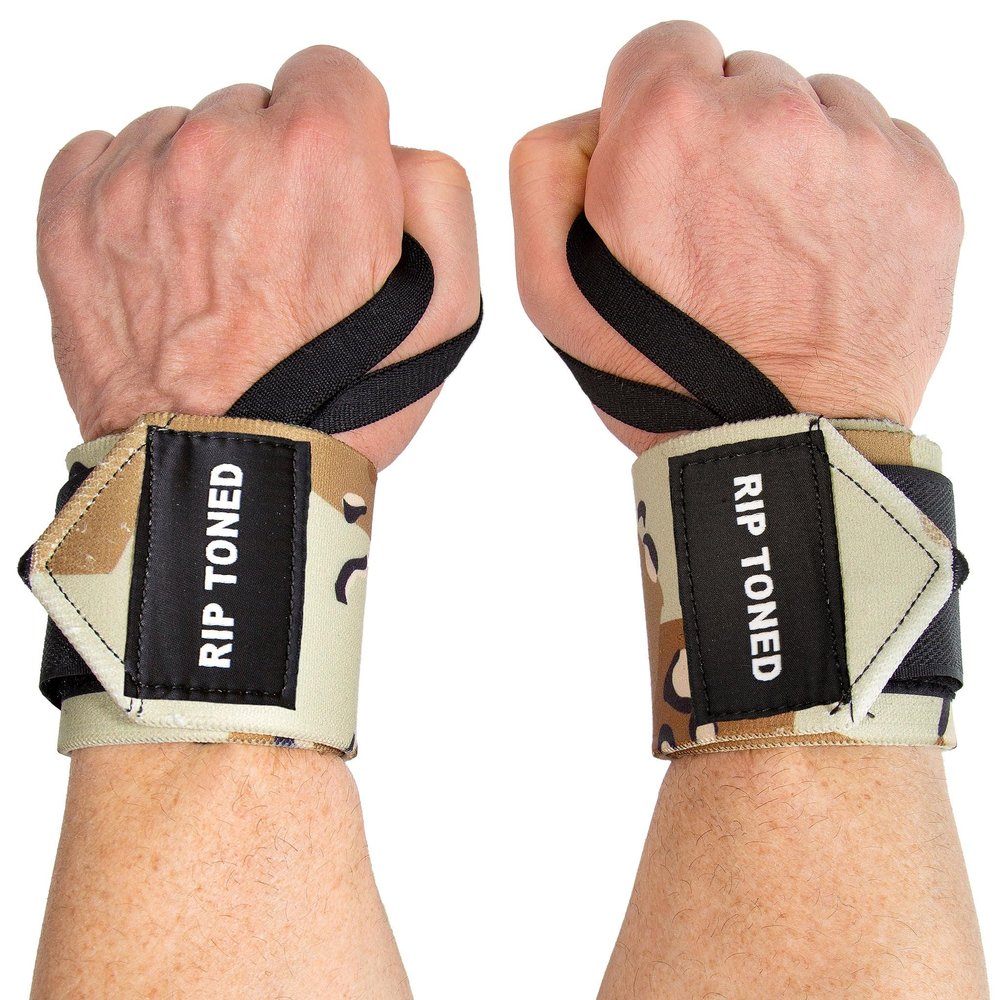 Rip Toned Wrist Wraps for Weightlifting  USPA & USAPL Approved 18" Wrist Straps for Powerlifting  Adjustable, Durable Gym Wraps with Thumb Loop  Quality Support for Men & Women  Brown Camo Flex
