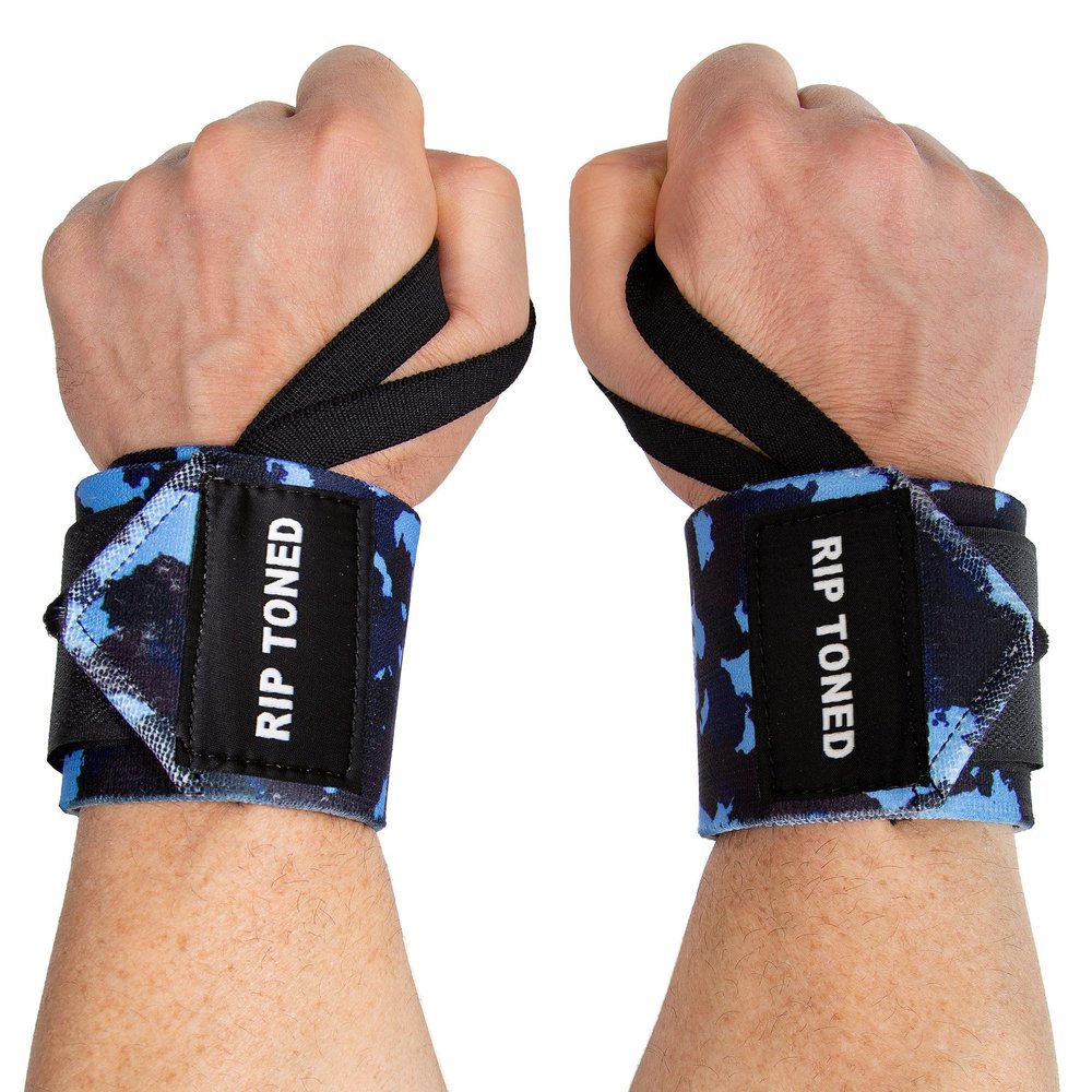 Rip Toned Wrist Wraps for Weightlifting USPA & USAPL Approved 18" Wrist Straps for Powerlifting Adjustable, Durable Gym Wraps with Thumb Loop Quality Support for Men & Women Blue Camo Flex