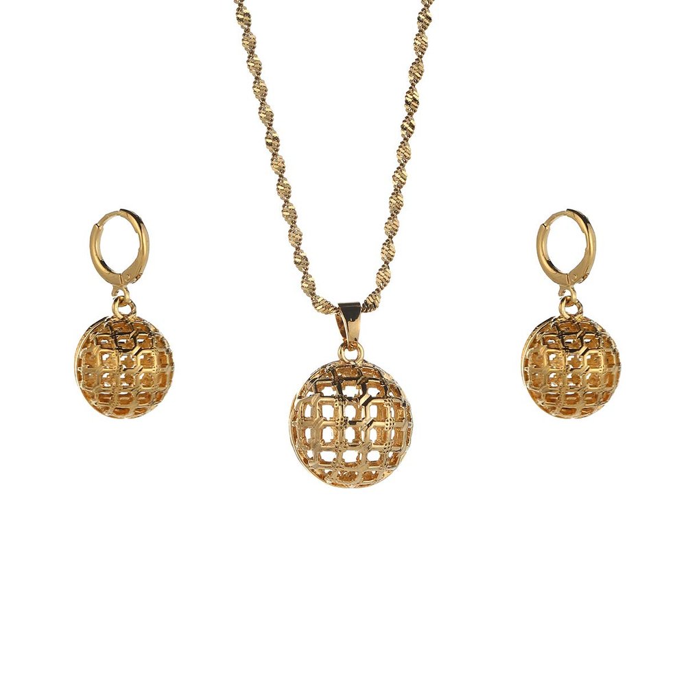Bead Necklace Earrings for Women Round Ball Jewelry Sets African Arabia Nigeria Gifts