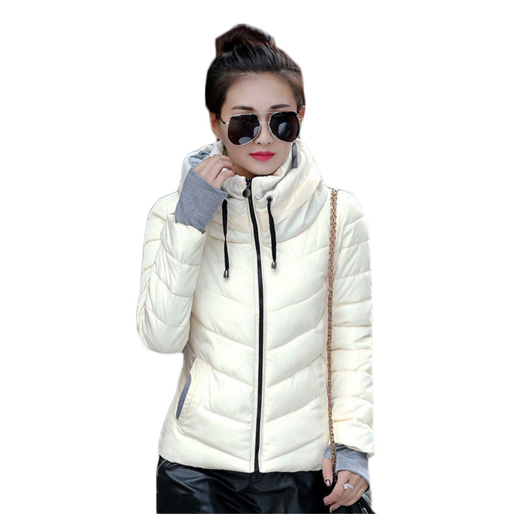 Andongnywell Women's Winter Parka Jacket Warm Stand Collar Cotton Quilted Down Coat Short Jacket Lightweight Coats (White,XX-Large)