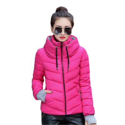 Andongnywell Women's Winter Parka Jacket Warm Stand Collar Cotton Quilted Down Coat Short Jacket Lightweight Coats (Hot Pink,Large)