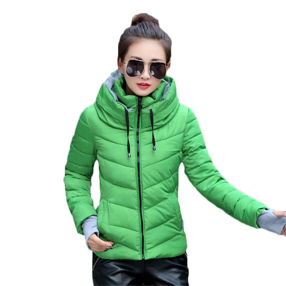 Andongnywell Women's Lightweight Cotton Jacket Jacket high Neck bib Insulation Waterproof Tight Outwear (Green,Large)