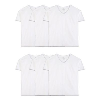 Fruit of the Loom Mens Eversoft Cotton Stay Tucked V-Neck T-Shirt Base Layer Top, Regular - White - 6 Pack, XX-Large US
