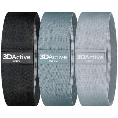 3DActive Fabric Resistance Bands for Legs & Butt. Wide Non-Slip Hip Band Set for Home & Gym Workouts. Exercise Guide & Carry Bag Included - Black, Dark Grey, Light Grey.