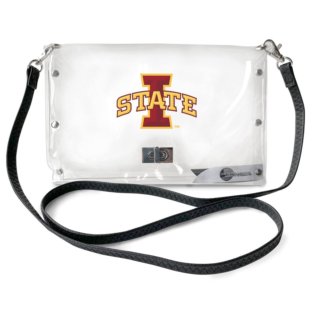 Littlearth NCAA Iowa State Cyclones Clear Envelope Purse with Black Fashion Strap, Team Color, 10" x 6.5" x 0.5"