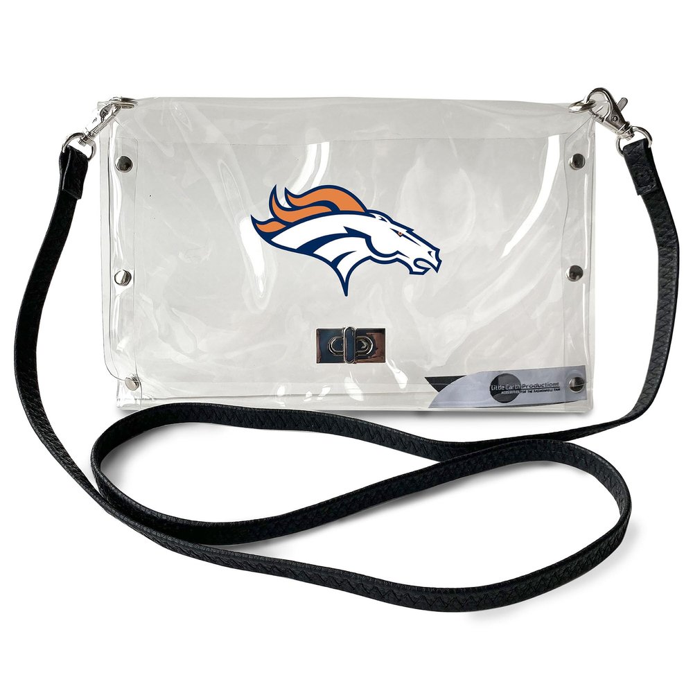 Littlearth NFL Denver Broncos Clear Envelope Purse with Black Fashion Strap, Team Color, 10" x 6.5" x 0.5"
