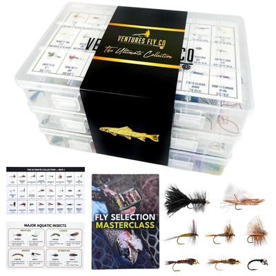 Ventures Fly Co. | 200 Premium Hand Tied Fly Fishing Flies Assortment | Three Fly Boxes Included | Dry, Wet, Nymphs, Streamers, Wooly Buggers, Terrestrials | Trout, Bass Lure Set, Kit