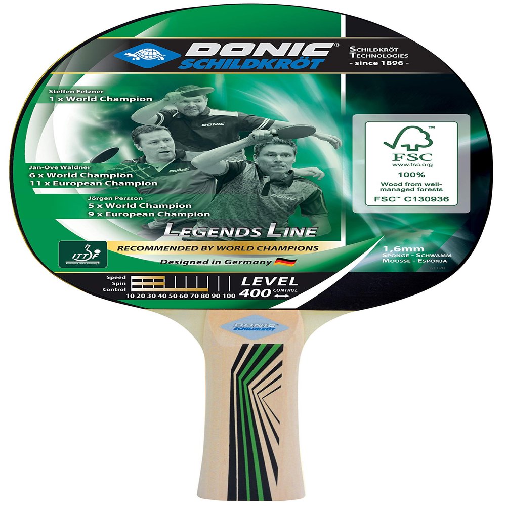 Schildkrt Donic Legends 400 FSC Table Tennis Bat, 1.6 mm Sponge, FSC Wood, Jade - ITTF Rubber, 705241