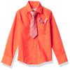 a.x.n.y Boys' Long Sleeve Button Down Shirt with Tie and Pocket Square Combo Set, Coral, 4 view 1