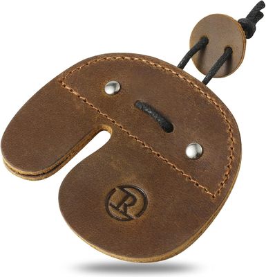 Ringsun Leather Archery Finger Tabs,Handmade Archery Finger Guard for Shooting Practice Gear, Recurve Bow Fingers Tab,Right Hand Brown RS02-8