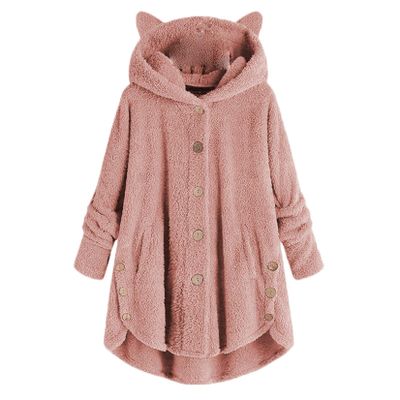 Andongnywell women's long-sleeved hooded faux fur one-piece fluffy oversized coat Round neck collar pocket warm (Pink,3X-Large)