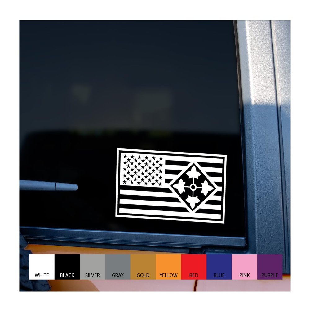 4th Infantry Patch in US Flag Vinyl Decal (White, 20" Wide)