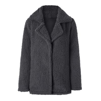 Andongnywell Ms. Fuzzy Wool Coat Button Cardigan Winter Warm Coat Can Stand Collar Long Sleeve Overcoat (Gray,Large)
