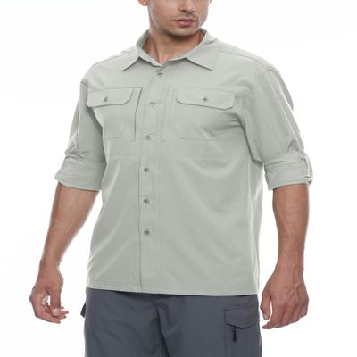 Little Donkey Andy Men's Stretch Quick Dry Water Resistant Outdoor Shirts UPF50+ for Hiking, Travel, Camping Light Gray Size 3XL