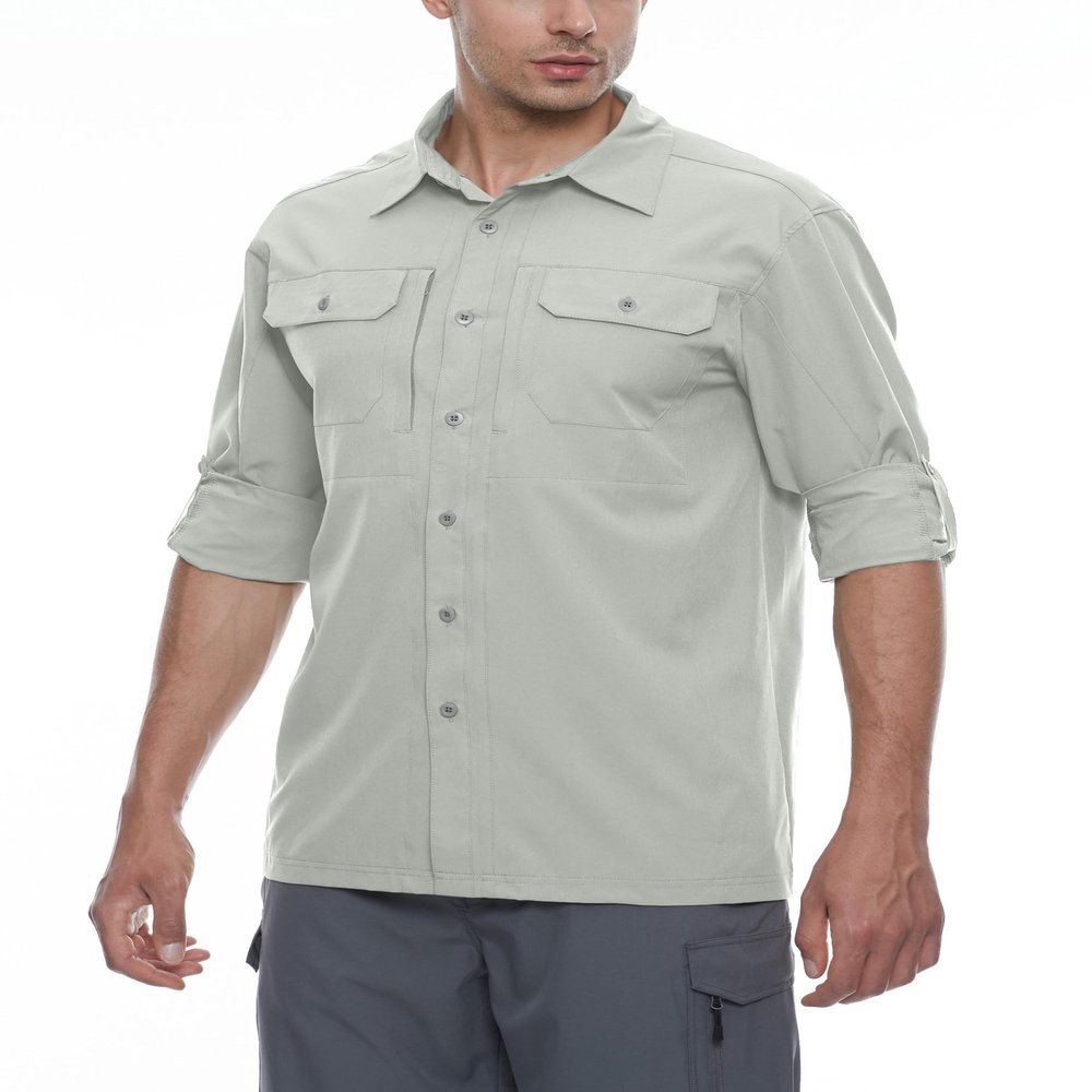 Little Donkey Andy Men's Stretch Quick Dry Water Resistant Outdoor Shirts UPF50+ for Hiking, Travel, Camping Light Gray Size 3XL