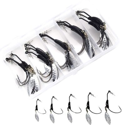 15pcs/Set Weighted Twistlock Hooks with Centering Pin,Silver/Gold Spin Saltwater Worm Hooks Size 0.07-0.25oz (Black Weight+Silver Spin)