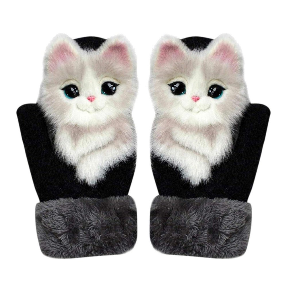 Hand-Knitted Pet Gloves Handmade Plush Animal Gloves,Full Fingers Thickening Soft Winter Warm Mittens for Kids Girl