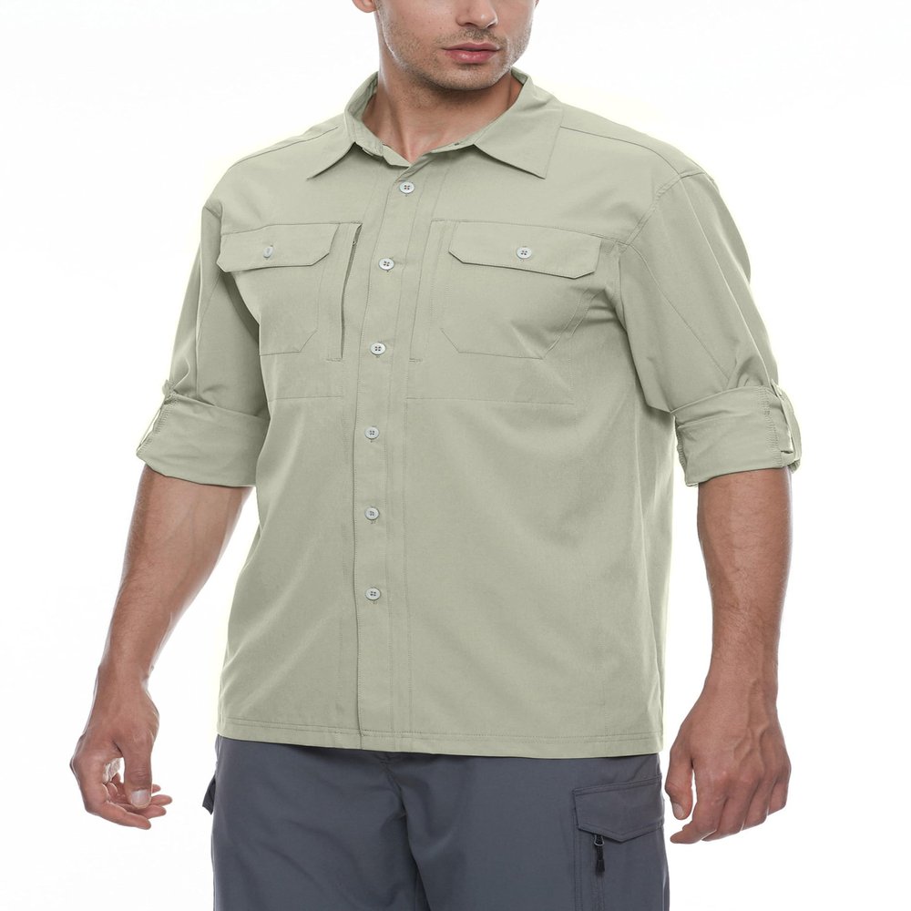 Little Donkey Andy Men's Stretch Quick Dry Water Resistant Outdoor Shirts UPF50+ for Hiking, Travel, Camping Khaki Size 3XL