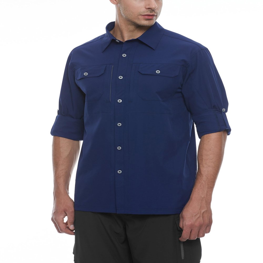 Little Donkey Andy Men's Stretch Quick Dry Water Resistant Outdoor Shirts UPF50+ for Hiking, Travel, Camping Navy Size 3XL