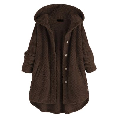 Andongnywell Cardigan for Women Fuzzy Fleece Long Sleeve Hooded Jacket Coat Winter Outwear with Pockets (Coffee,Small)