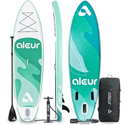 aleur 2020 Explorer Inflatable Stand Up Paddle Board Package W Premium SUP Accessories & Backpack, Non-Slip Deck, Leash, Paddle and Hand Pump | Elegant, Fun, Portable,Versatile (Lake Green)