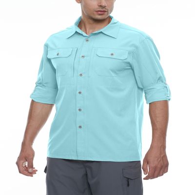 Little Donkey Andy Men's Stretch Quick Dry Water Resistant Outdoor Shirts UPF50+ for Hiking, Travel, Camping Blue Size 3XL