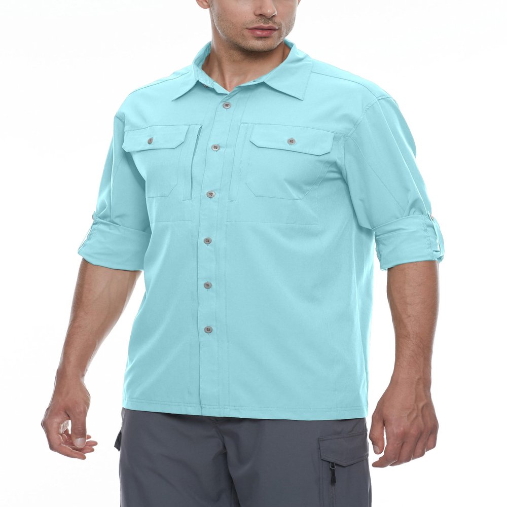 Little Donkey Andy Men's Stretch Quick Dry Water Resistant Outdoor Shirts UPF50+ for Hiking, Travel, Camping Blue Size 3XL