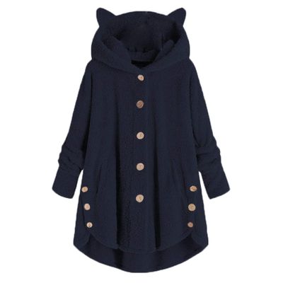 Andongnywell women's long-sleeved hooded faux fur one-piece fluffy oversized coat Round neck collar pocket warm (Blue,4X-Large)