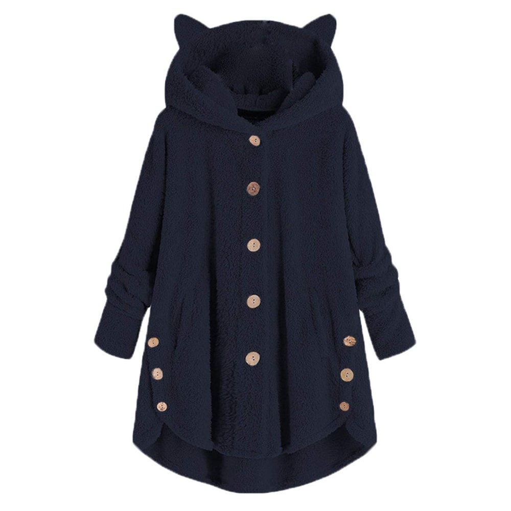 Andongnywell women's long-sleeved hooded faux fur one-piece fluffy oversized coat Round neck collar pocket warm (Blue,4X-Large)